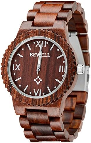 MEKU Men's Wooden Watch in Handmade with Natural Sandalwood Gift Watch Red Father Day Gifts