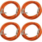 Seismic Audio - SAGC10R - 10 Foot (4 Pack) TS 1/4" to 1/4" Right Angle TS Guitar Cables Orange