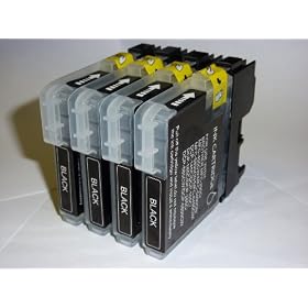 4 x black Lc1100bk Brother LC1100 LC980 Compatible Ink cartridges by "INK CARTRIDGE KING" for the DCP-145C DCP-165C DCP-385C DCP-535CN DCP-585CW DCP-6690CN DCP-6690CW MFC-290C MFC-490CN MFC-490CW MFC-670CD MFC-670CDW MFC-790CW MFC-930CDN MFC-5490CN MFC-5890CN MFC-6490CW MFC-790CW MFC-990CW LC-1100BK LC-1100C LC-1100M LC-1100Y LC980 LC67 LC65 LC61 LC38 LC16 LC11