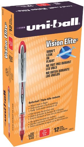 uni-ball Vision Elite Stick Bold Point Roller Ball Pens, 12 Red Ink Pens (69023)