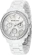 White Acrylic Link Bracelet Quartz Chronograph Crystal Mother Of Pearl