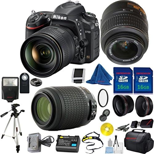 Nikon D750 FX-Format DSLR Digital Camera Body, Nikon 18-55mm VR Lens, Nikon 55-200mm f4-5.6G ED Auto Focus-S VR Nikkor, 2pcs 16GB Memory, Wide Angle, Telephoto, Flash - International Version