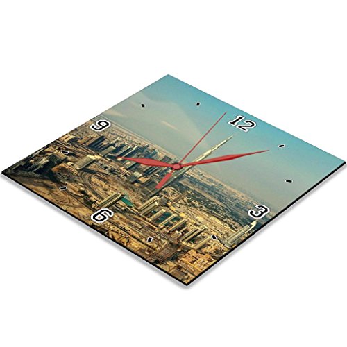 Dubai Skyscrapers Building Busy City Scenery 10" Quartz Plastic Wall Square Clock Classic Analog Setting Customized Inch Hand Needle Made to Order Support Ready Assembly Required Luxlady Dial Time Personalized Gift Battery Operated Accessories Graphic Designed Model HD Template Wallpaper Photo Image