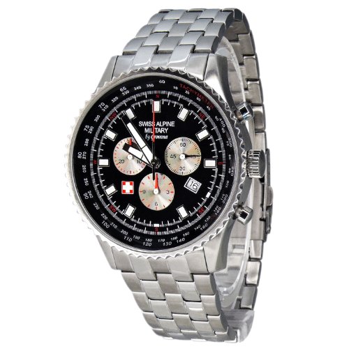 Swiss Alpine Military Herren-Armbanduhr XL PF291 Chronograph Edelstahl 2911.9137SAM