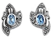 Sterling Silver Earrings with Marcasite and Aquamarine CZ - 24mm