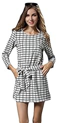 Long Sleeves Belted Cotton/Polyester Above the Knee Plaid Print Party Dress/Mini Dress 