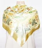 Pastel Floral Print on Yellow Gold - Silk Shawl 43 x 43