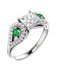 18K White Gold Princess Cut Diamond and Emerald Ring -- LIFETIME WARRANTY