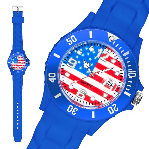 Taffstyle® Fanartikel Silikon Armbanduhr Gummi Trend Watch Quarz Fan Uhr mit Fussball Weltmeisterschaft 2014 WM & EM Länder Flaggen Style – USA