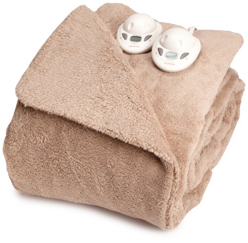 Sunbeam BW1373-030-772 SlumberRest Heated Electric LofTec Blanket, Queen, Mushroom