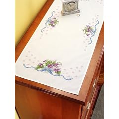USA Produkt - Violets Dresser Scarf Stamped Cross Stitch-14 X35