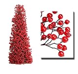 Pack Of 2 Red Gooseberry Christmas Cone Trees 36