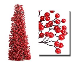 Pack of 2 Red Gooseberry Christmas Cone Topiary Trees 36"