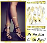 V.T Metallic Tattoos (HUGE 6 SHEETS PACK) - MOST POPULAR DESIGNS (more than 50 tattoos!) - Gold Silver & Black Body Temporary Metallic Tattoos - Bling Inspired - Long Lasting Trendy Tattoo Designs