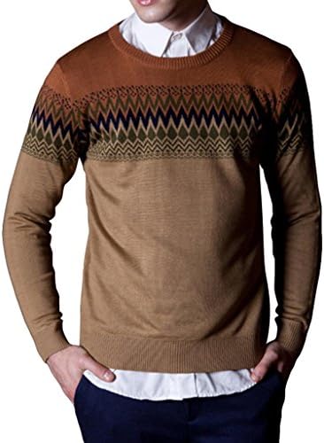 BFHY Men's 2014 Chic Knitwear Round Neck Slim Pullover Fair Isle Sweater Khaki XL
