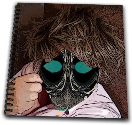 db_50541_1 Jos Fauxtographee Abstract - A Person in a Short Brown, Messy Wig Wearing a Pink Shirt with an Object to Make up Face Like a Mask - Drawing Book - Drawing Book 8 x 8 inch