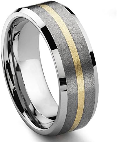 8MM Satin Finish Tungsten Carbide 14K Gold Inlay Wedding Band Ring Sz 11.0