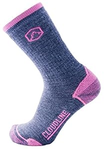 CloudLine Premium Merino Wool Hiking Sock - Ultra Light Cushion - Large Wildflower Pink - Made in the USA