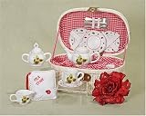 Large Deluxe Porcelain Tea Set: Includes 2 sets of cutlery, cups and saucers, tea bag, and also includes a teapot, creamer, and sugar bowl