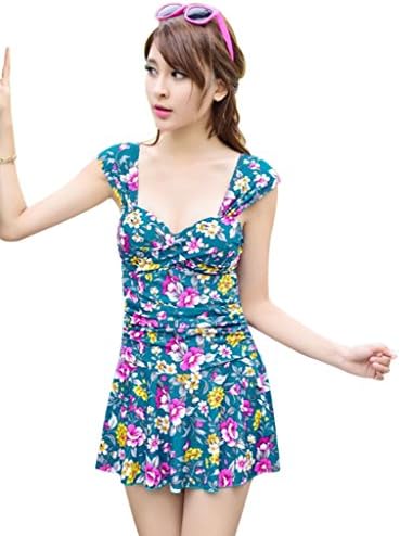 Seacolor Plus Size 50s Retro Blue Black Green Polka One Piece Swimsuit Monokinis for Women