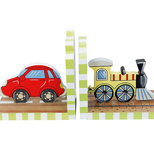 Fantasy Fields - Transportation Thematic Set of 2 Wooden Bookends for Kids |  Imagination Inspiring  Hand Crafted & Hand Painted Details | Non-Toxic, Lead Free Water-based Paint