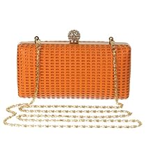 Women's Hard Shell Perforated Clutch Purse with Bejewelled Closure by Crystale Jewellery Inc. Orange