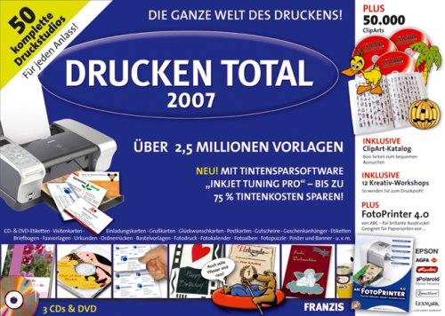 Drucken Total 2007, 3 CD-ROMs, 1 DVD-ROM u. Clipart-Katalog Die ganze Welt des Druckens. Für Windows 98 SE/ME/2000/XP