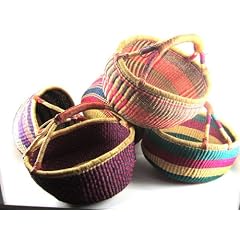 Gro�er Bolga Rundkorb Korb Afrika Ghana Einkaufskorb Ledergriff Fair Trade