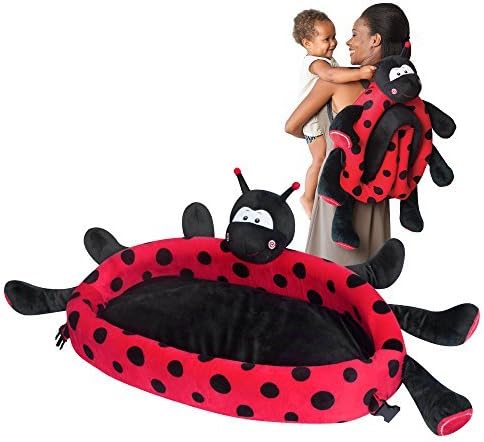 Baby Travel Bed - Portable Toddler Lounge Folds Into Backpack For Sleep, Travel, And Play - LadyBug by LulyZoo