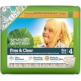 Seventh Generation Free and Clear Sensitive Skin Baby Diapers with Animal Prints, Size 4, 135 Count