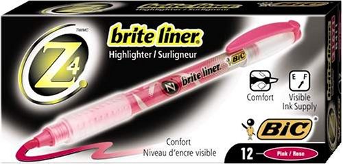 Bic Z4 Brite Liner Highlighter, Pink/Rose , 12 highlighter (Pack of 2)