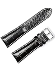 Crocodile Grain Chrono Watchband (W/ white stitching) Black 19mm - by deBeer