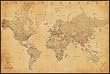 World Map Vintage Style 24x36 Poster FRAMED