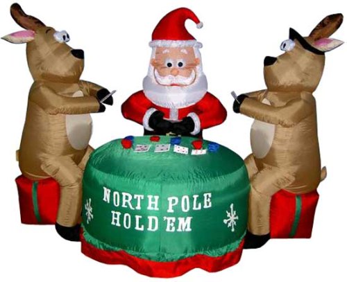 Gemmy 12045-00 Airblown Self-Inflating Decorative Christmas Yard Balloon - Santa and Reindeer Playing Poker 5 Feet Tall