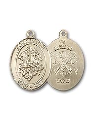 14kt Solid Gold Pendant Saint St. George / NatL Guard Medal 3/4 x 1/2 Inches Boy Scouts/Soldiers-8040- Comes with a Black velvet Box