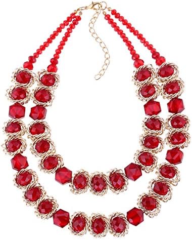 Kaymen Jewelry 18k Gold Platinum Plated Cross Chains Weaving Crystal Stone Statement Choker Necklaces for Women 8 Colors (Red)