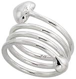 Sterling Silver Spiral Hand Made Snake, Wire Wrap Ring, w/ Heart-Shape Head, 1 (25mm) wide, size 9