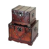 Set of 2 Trunks, Wooden Treasure Boxes, Old Style Treasure Chest