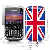 BLACKBERRY CURVE 3G 9300 UNION JACK BACK COVER CASE W/SCREEN PROTECTOR & HEADSET PART OF THE QUBITS ACCESSORIES RANGEby Qubits