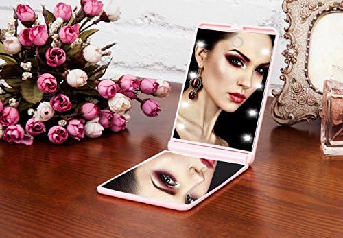 Ultra-thin Led Lighted Compact Travel Makeup Mirror, 1X &amp; 2X Magnification, 8 Bright LED Lights Adjustable Brightness,Best Portable Folding Cosmetic Mirror
