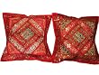 2 Fire Engine Red Sequin Embroidery Sari Toss Pillow Cushion Covers