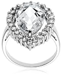 Sterling Silver 15x10mm Cubic Zirconia Pear-Shaped Cocktail Ring
