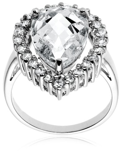 Sterling Silver 15x10mm Cubic Zirconia Pear-Shaped Cocktail Ring