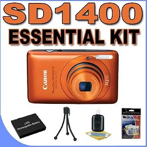 Canon PowerShot SD1400IS 14.1 MP Digital Camera w/4x Wide Angle Optical IS Zoom (Orange) BP4L Battery BigVALUEInc Accessory Saver Essentials Bundle