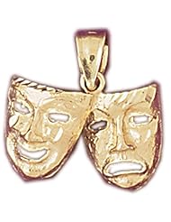 14K Yellow Gold Drama Mask, Laugh Now, Cry Later Pendant