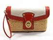 AUTHENTIC COACH STRAW LEATHER CLUTCH WRISTLET (Natural/Vermillion)