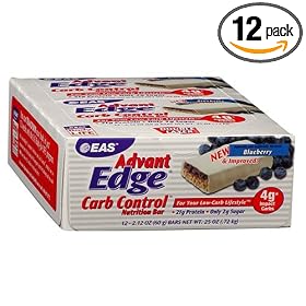 EAS AdvantEdge Carb Control Nutrition Bar, Blueberry, Pack of 12