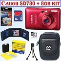 Canon PowerShot SD780IS 12.1 MP Digital Camera (Deep Red) + 8GB Accessory Kit