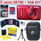 Canon PowerShot SD780IS 12.1 MP Digital Camera (Deep Red) + 8GB Accessory Kit