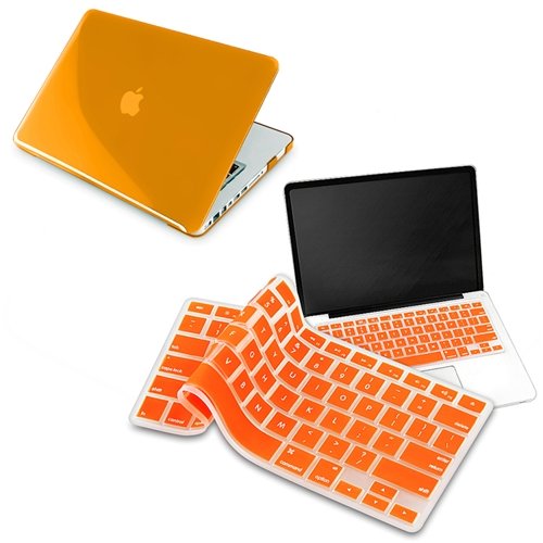 Clear Orange Hard Shell Case Compatible With 13-Inch Macbook® Pro, W/ Free Orange Keyboard Skin